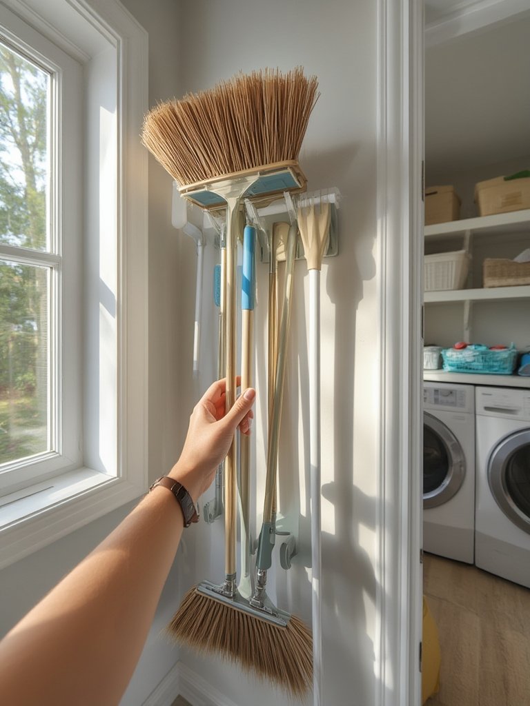 broom holder in action